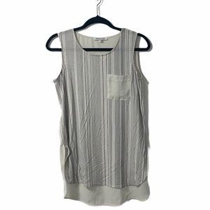 Rose + Olive White & Black Striped Dressy Tank SML